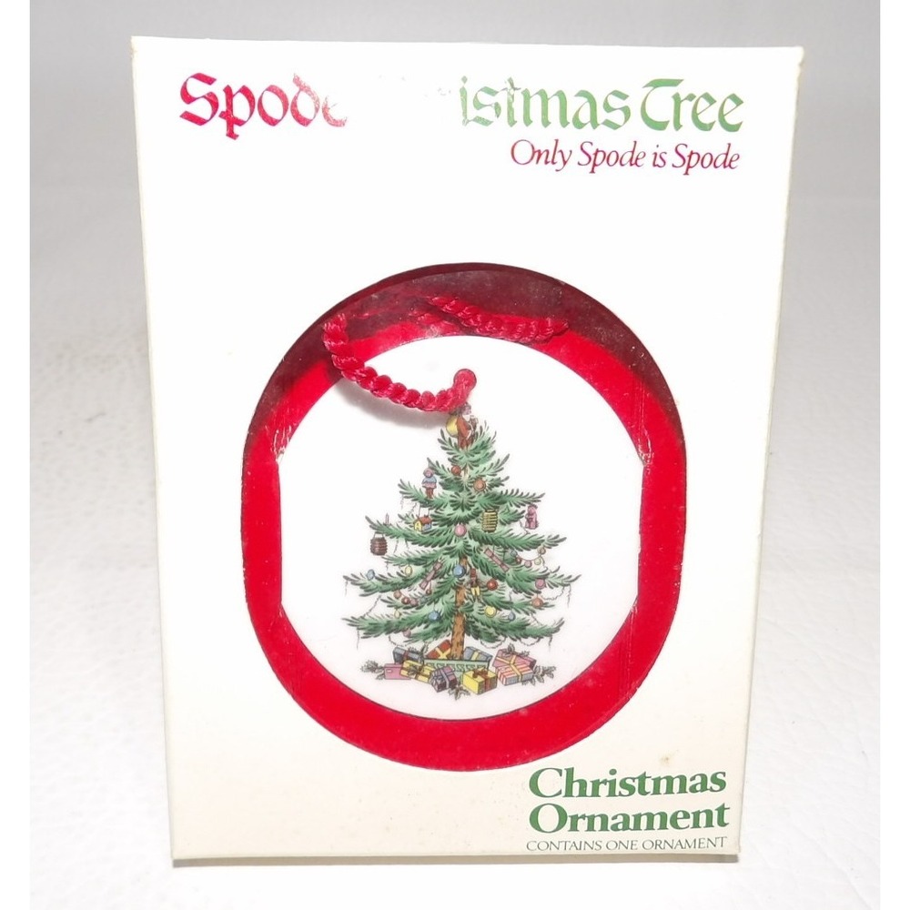 Spode Christmas Tree Round Porcelain Ornament Red Border with Original Box